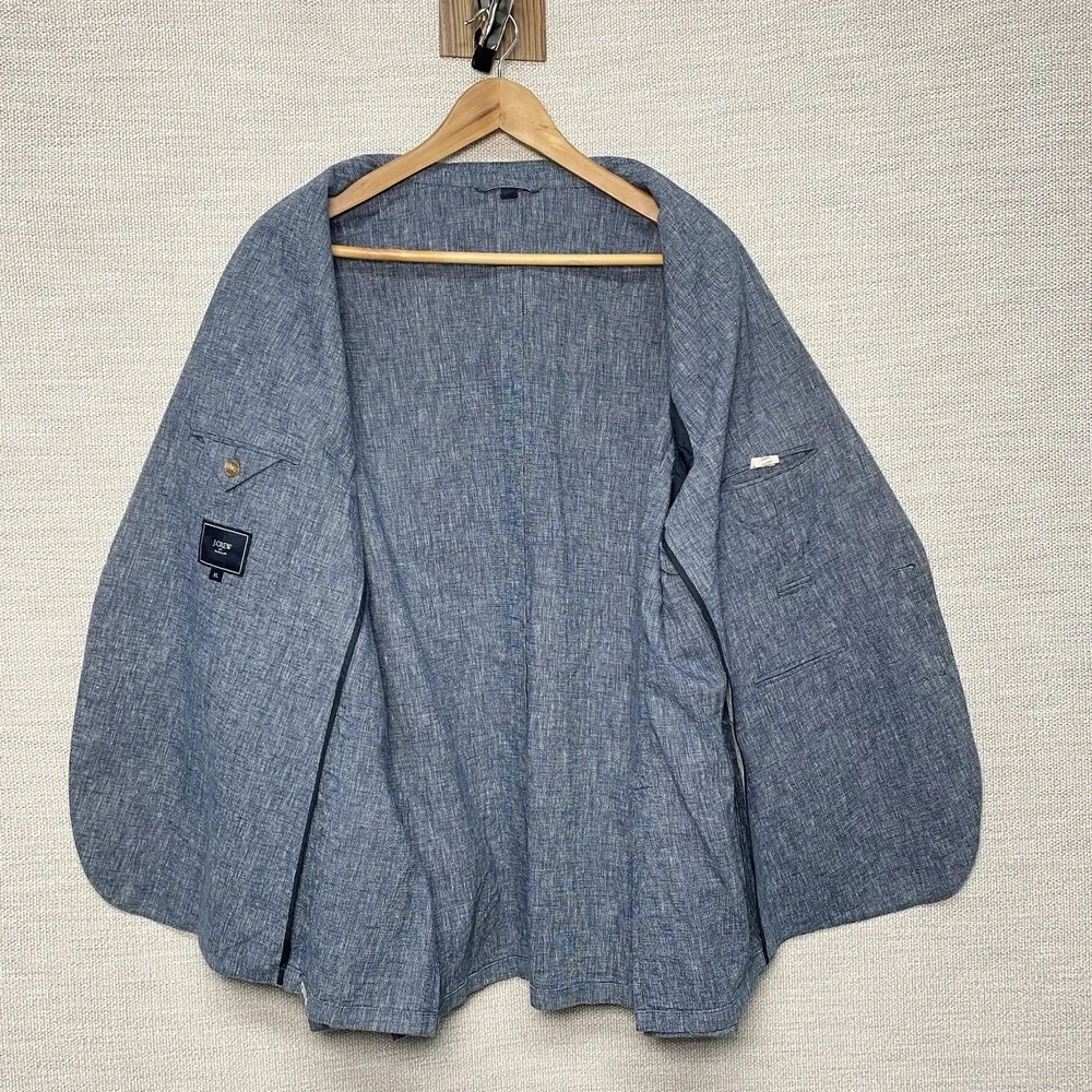 J Crew Blazer Sport Coat XL (46R) Unstructured 2B2V Linen Cotton Blue Chambray